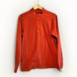 Columbia Fleece Pullover Mens Small Red 1/4 Zip Lightweight Jacket Logo